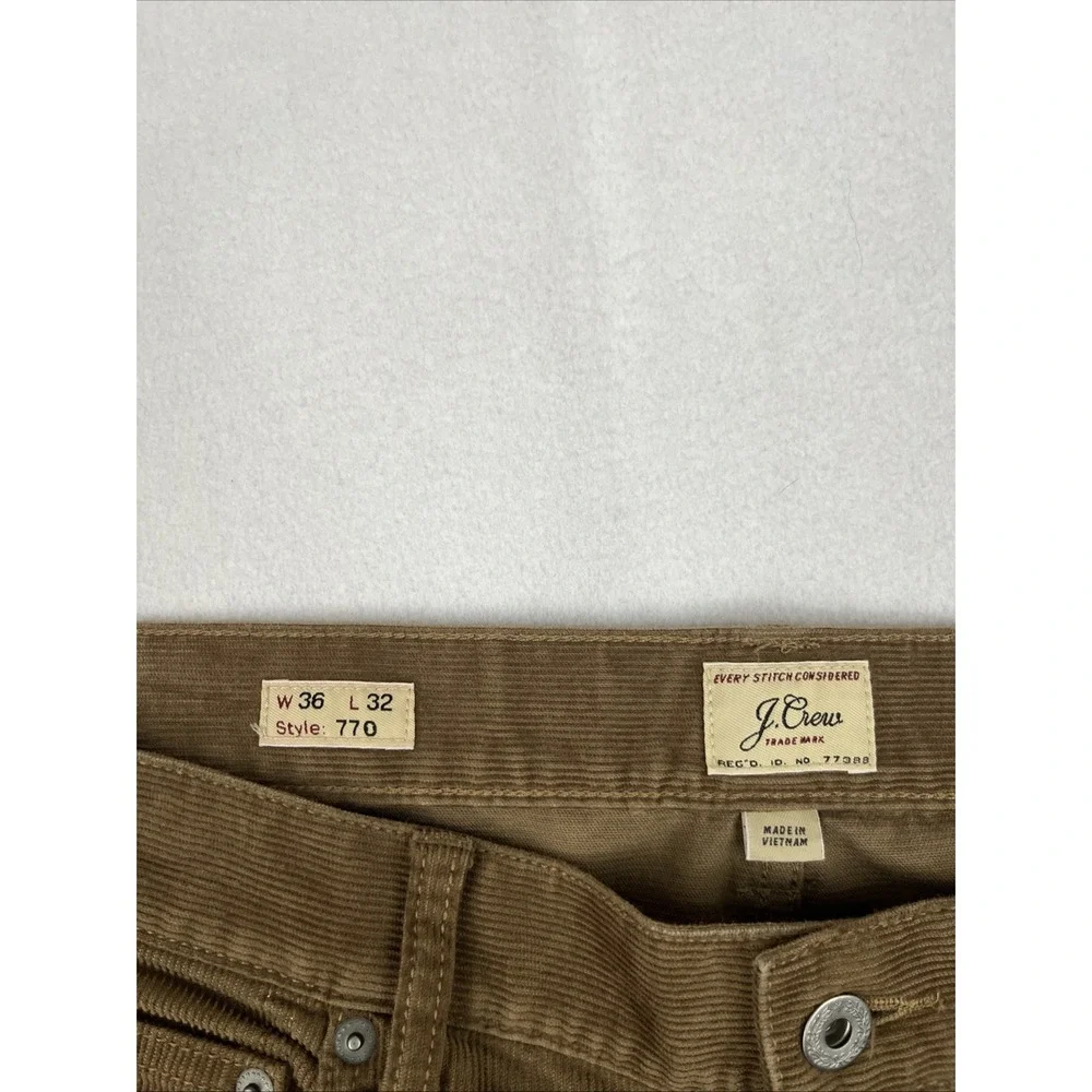 J Crew 770 Straight Corduroy Pants Mens 36x31 Brown Slim Fit 77388